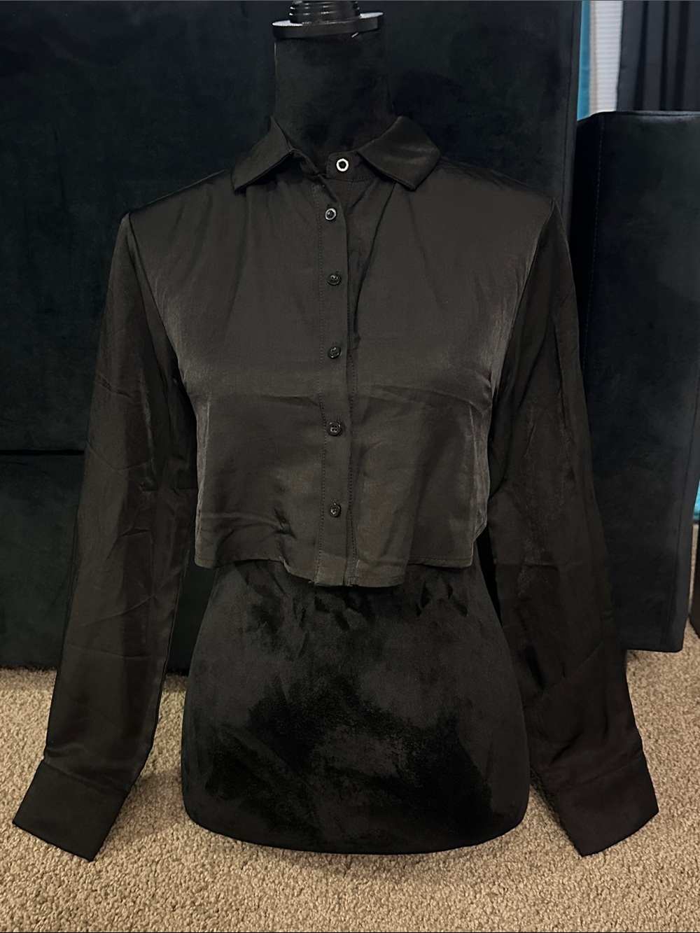 HYFVE Black Cropped Button-Front Shirt